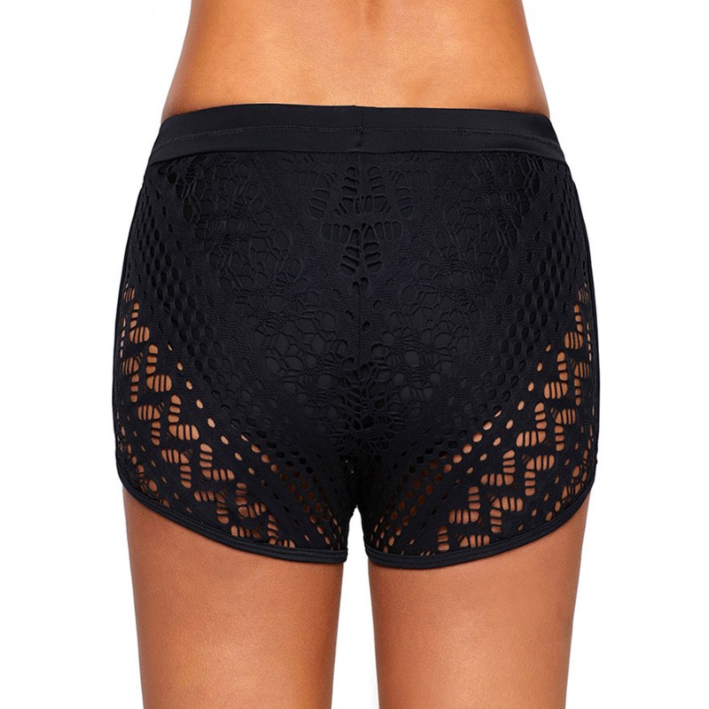Crochet Overlay Bikini Shorts Black