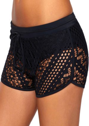 Crochet Overlay Bikini Shorts Black