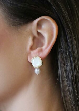 Gold Framed Square Pearl Earrings – BR90