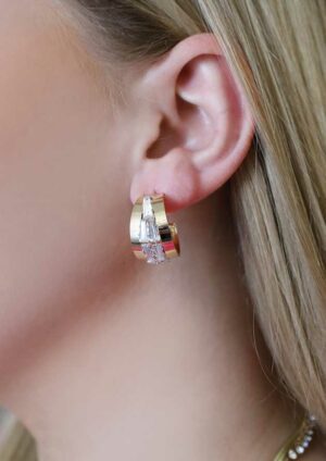 Double Row Diamond Gold Hoop Earrings -BR92