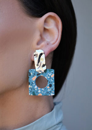 Fluorite Speckled Square Earring - LE354