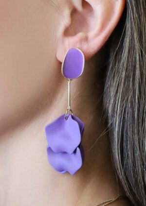 Purple Hanging Rose Petal Gold Earring - LE373