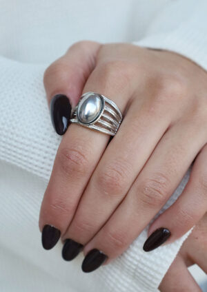 Silver Pearl Split Fivefold Ring-LRP04