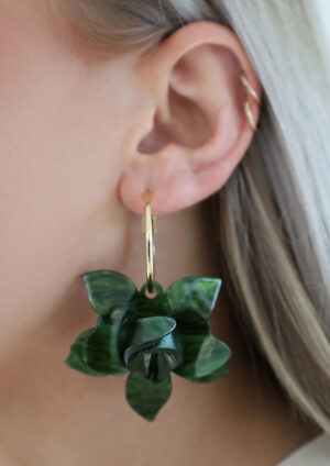 Bold Glazed Emerald Petunia Earrings -LE073