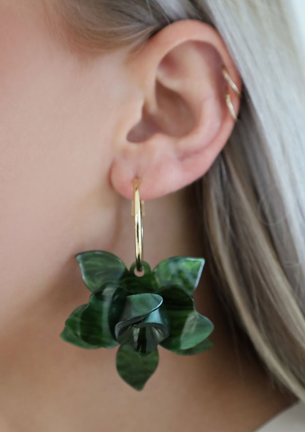 Bold Glazed Emerald Petunia Earrings -LE073