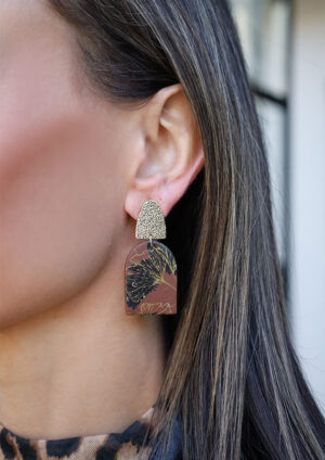 Brown Leaf Dome Earrings - LE076