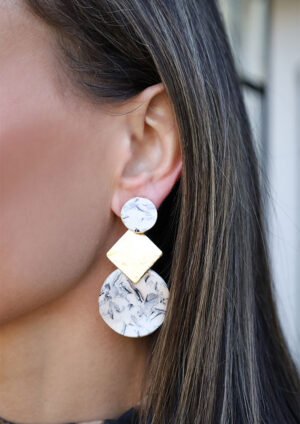Cream Marble 3 Tiered Earrings - LE003