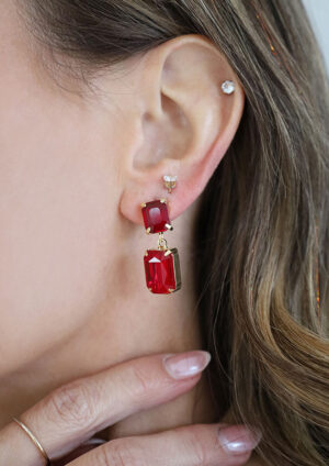 Crystal Square Red Earrings - BR09