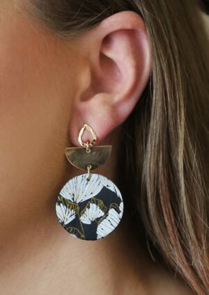 Gilded Noir Blossoms Gold Earrings - LE057