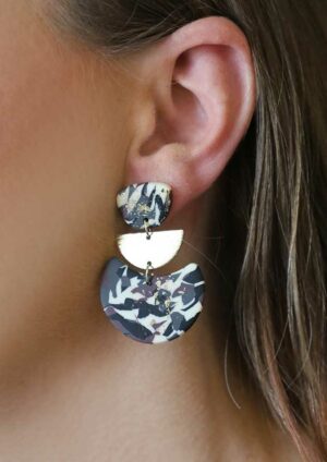 Brown Leaf Dome Earrings - LE067