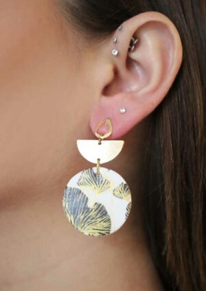 Opulent Noir Blooms Gold Earrings - LE058
