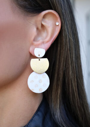 White and Gold Primrose Round Earrings - LE130