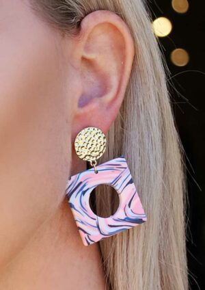 Taffy Marble Square Earrings -LE190