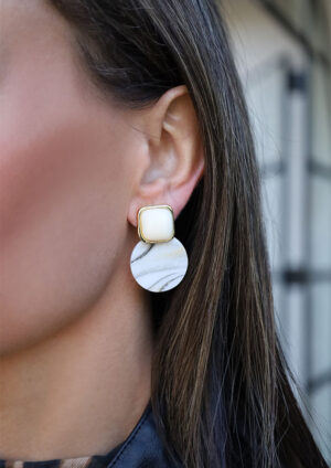 Gold n White Marbled Earrings - LE220