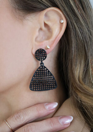 Dramatic Black Triangle Hanging Earrings - LE093