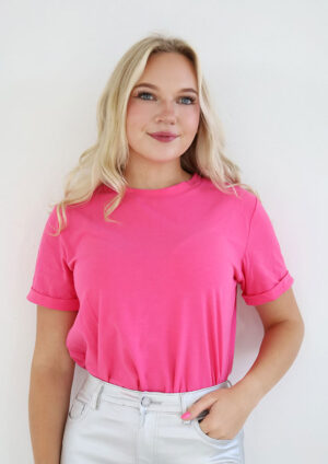 Summer Day Casual Plain Crew Neck Cherise T-Shirt