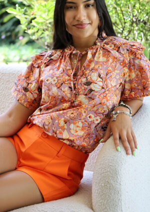 Acacia Floral Flutter Sleeve V Neck Blouse