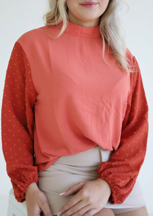 Elise Swiss Dot Long Sleeve Orange Blouse