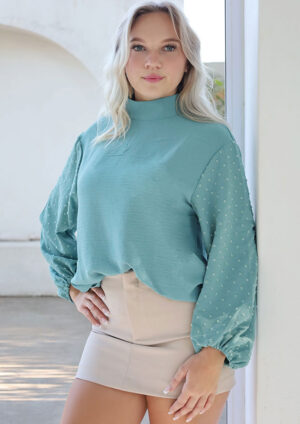 Elise Swiss Dot Long Sleeve Teal Blouse