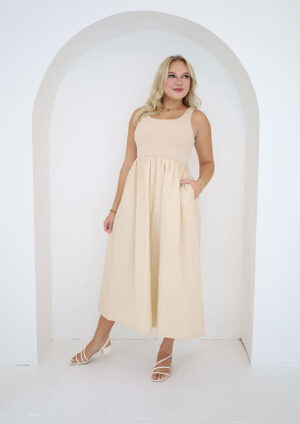 Janine Ribbed Pleated Midi Dress