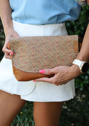 Medium Toffee Bag Flower Print Flap - LF14