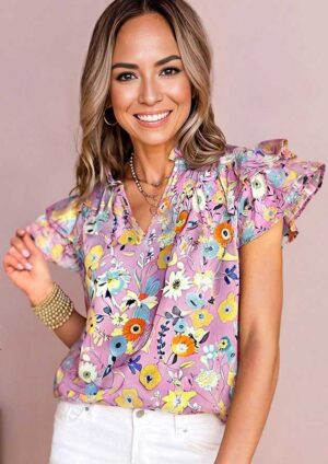 Netherland Fields Flutter Sleeve Pink Top