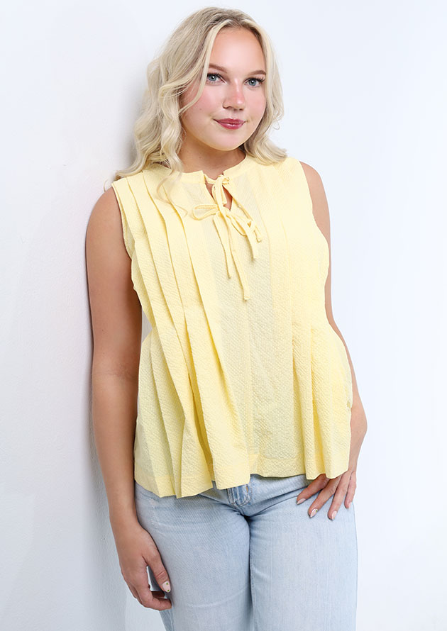 Citrine Charm Bow Tie Pleated Yellow Tank Top - Image 4