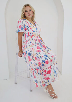 Picasso Rose Abstract Short Sleeve Maxi Dress