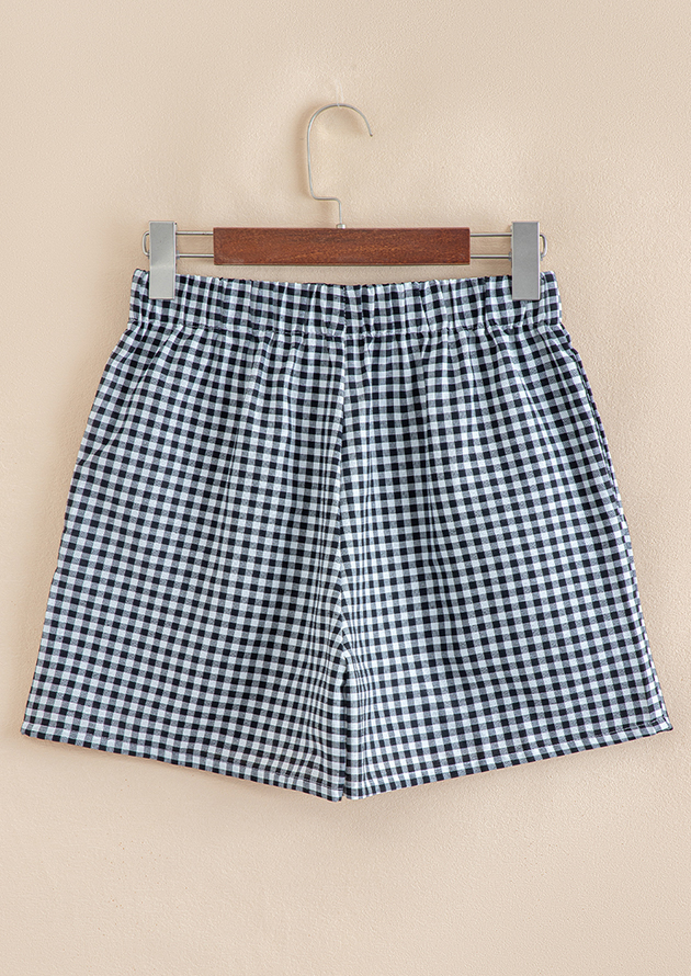 Plaid Ease Gingham Printed High Waist Black Shorts - Image 2