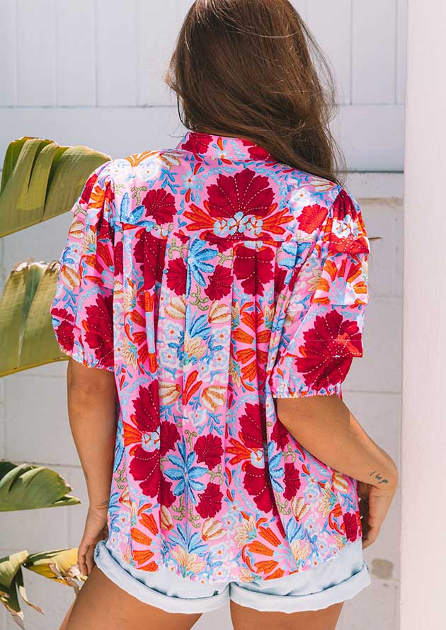 Ash Floral Bubble Mid Sleeve Top - Image 2
