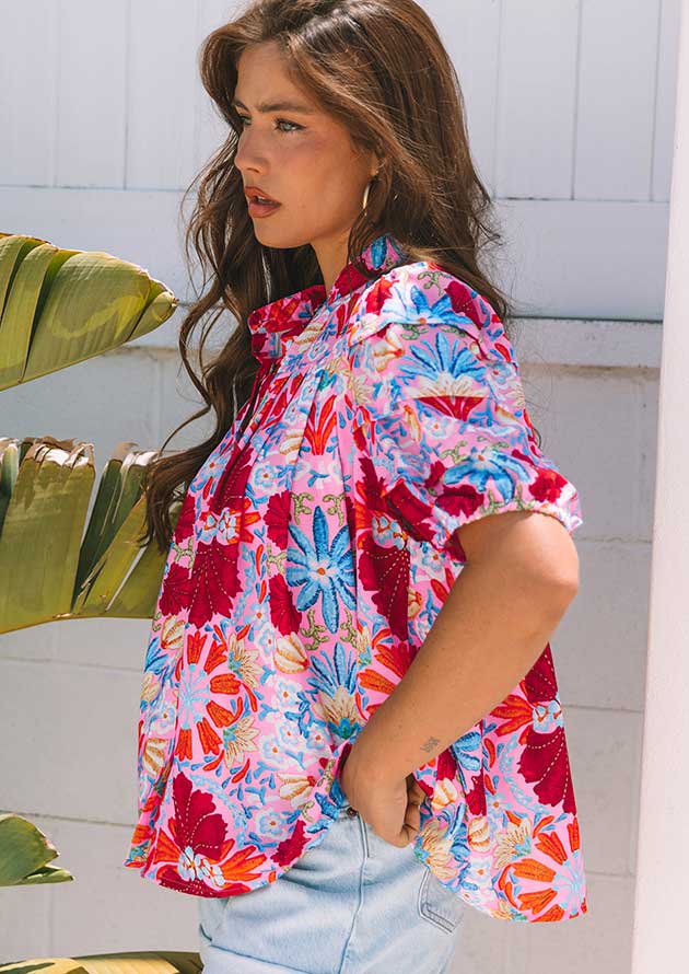Ash Floral Bubble Mid Sleeve Top - Image 3