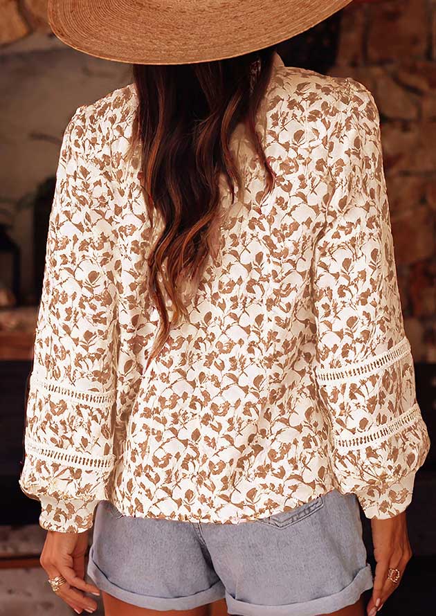 Dandelions Lace Detail Floral Puff Long Sleeve Khaki Shirt - Image 2