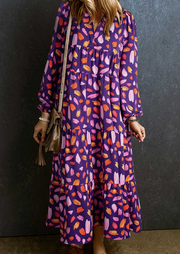 Gypsy Plum Collared Tiered Long Sleeve Purple Maxi Dress - Image 2