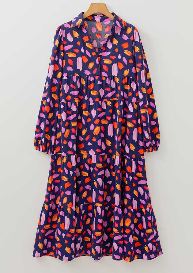 Gypsy Plum Collared Tiered Long Sleeve Purple Maxi Dress - Image 3