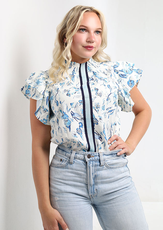 Loral Floral Ruffled Short Sleeve Blouse