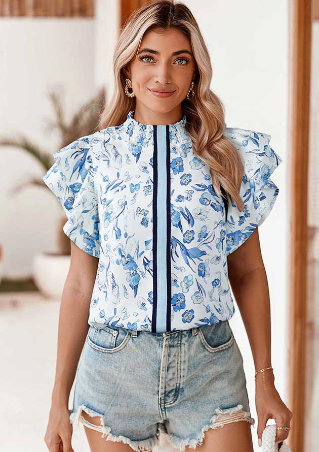 Loral Floral Ruffled Short Sleeve Blouse - Image 3