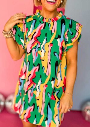 Paint in Paris Ruffled Sleeve Short Dress