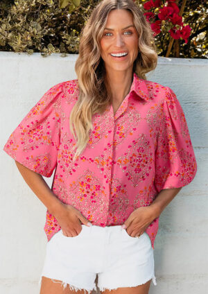 Petunia Wide Short Sleeve Pink Blouse