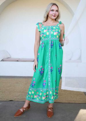 Primrose Floral Contrast Trim Knotted Strap Maxi Dress
