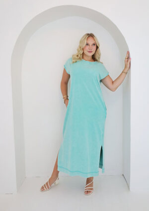 Strolling Beach Washed Aqua Maxi Dress