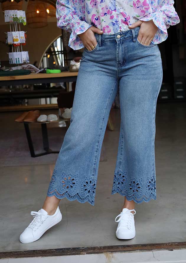 Suzette Embroidered Wide Leg Blue Jeans - Image 4