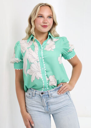 Waters Edge Puff Sleeve Button Up Shirt
