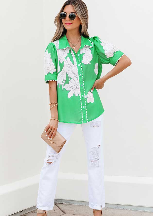 Waters Edge Puff Sleeve Button Up Shirt - Image 3