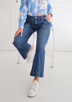 Barley Cropped High Rise Wide Leg Dark Blue Jeans