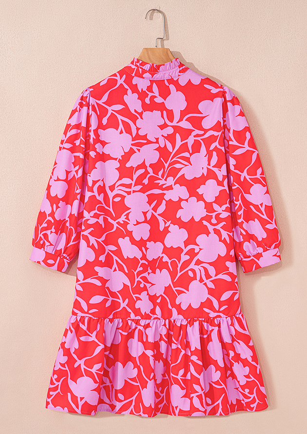 Megan Floral Mid Sleeve Ruffle Hem Floral Short Dress - Image 2