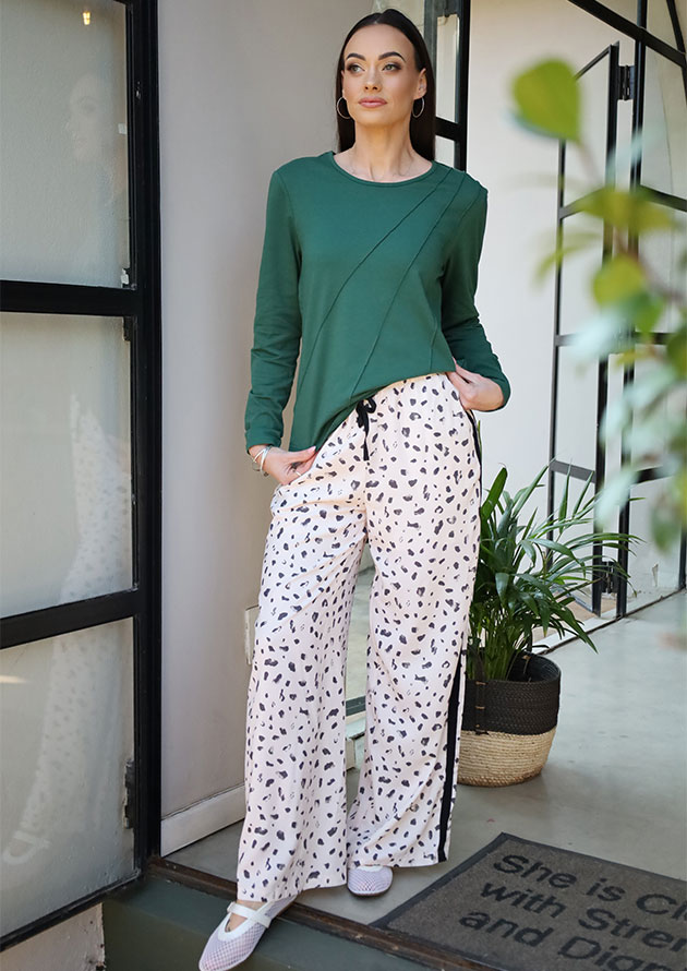 Ronel Asymmetric Seam Detail Long Sleeve Green Top - Image 4
