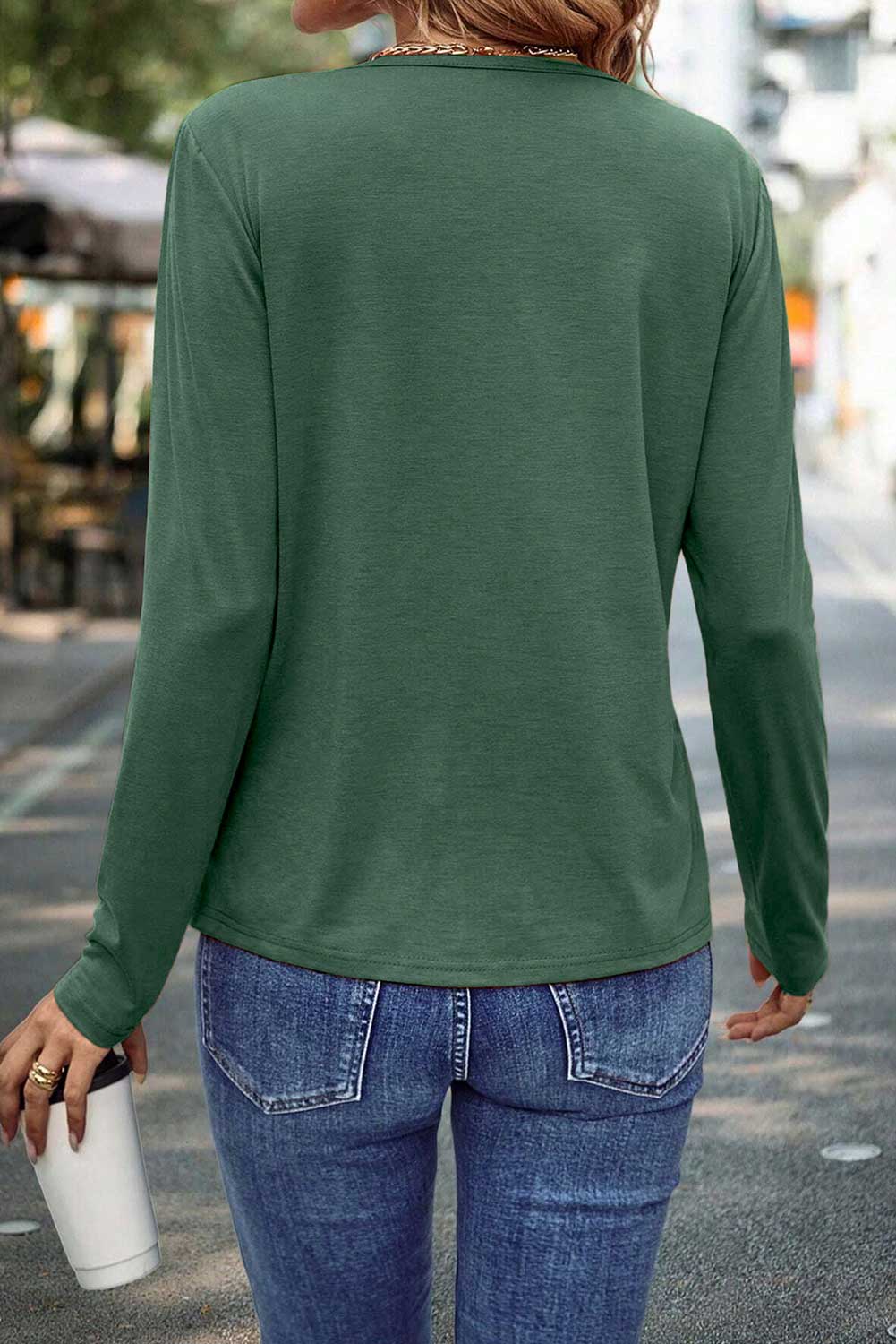 Ronel Asymmetric Seam Detail Long Sleeve Green Top - Image 2