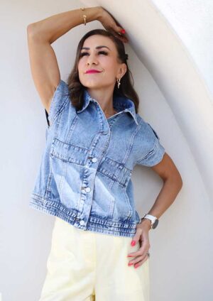 Rosemary Wash Button Up Blue Denim Top