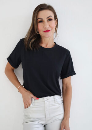 Summer Day Casual Plain Crew Neck Black T-Shirt