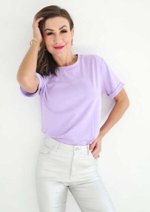 Summer Day Casual Plain Crew Neck Purple T-Shirt